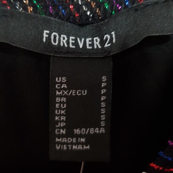 NWT Forever 21 Rainbow Striped Sequin Black Stretchy Mini Dress S - Picture 3 of 5